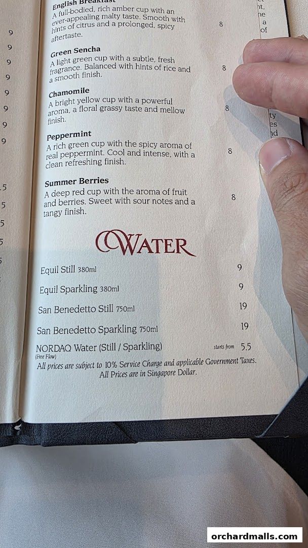 Menu page for Lawrys The Prime Rib Singapore