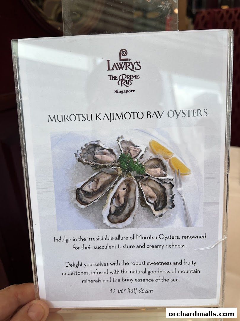 Menu page for Lawrys The Prime Rib Singapore