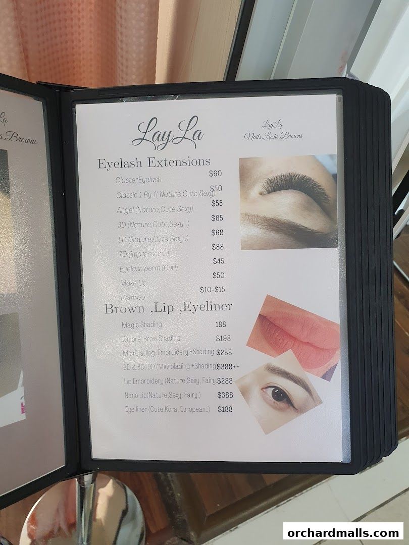Menu page for Layla Lash Brow Far East Plaza Orchard Singapore