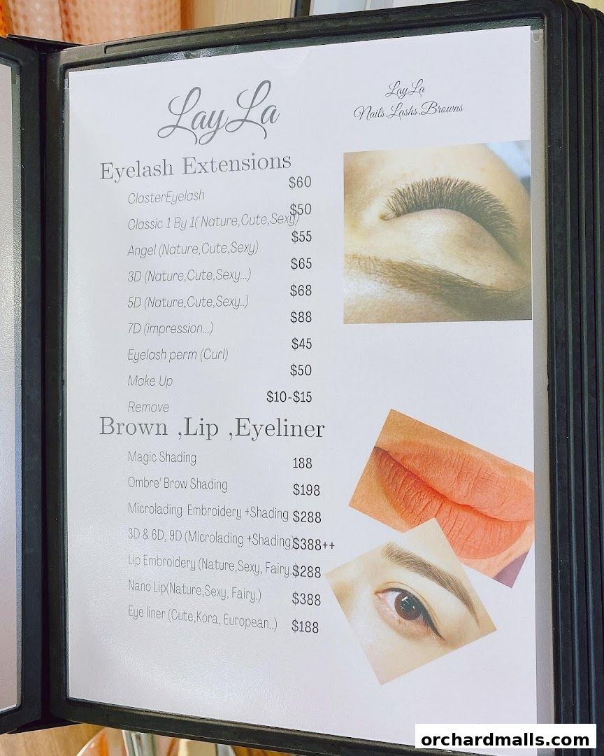 Menu page for Layla Lash Brow Far East Plaza Orchard Singapore