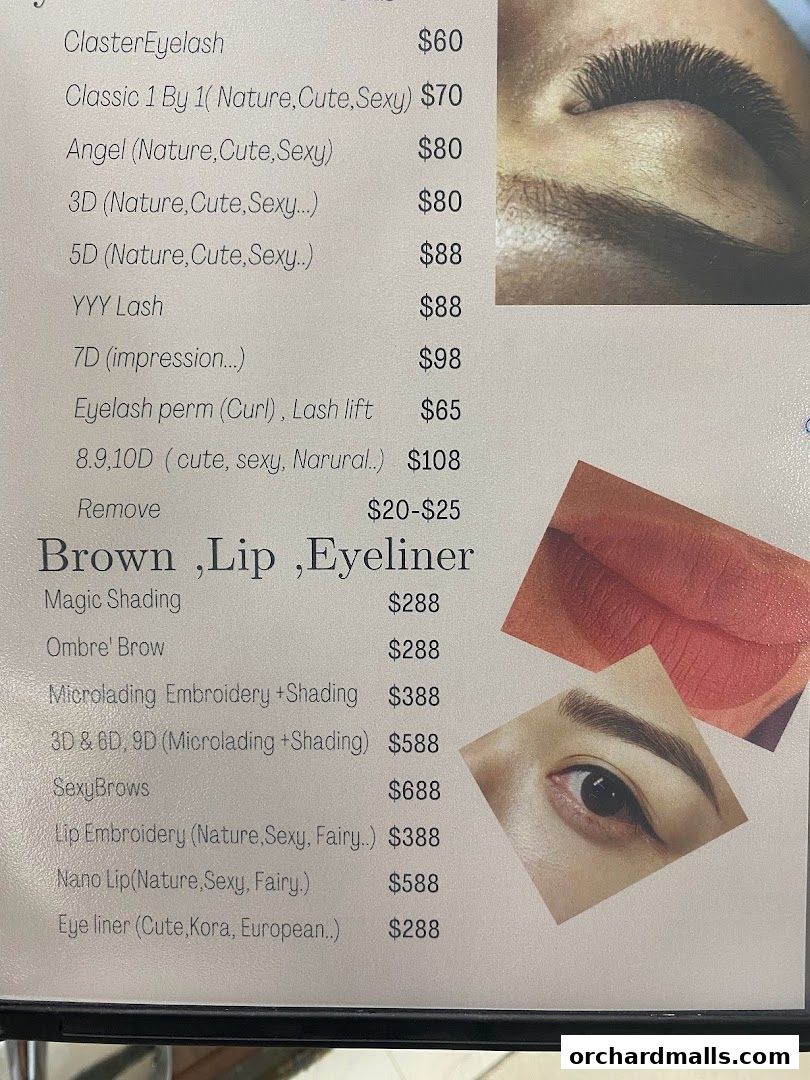 Menu page for Layla Lash Brow Far East Plaza Orchard Singapore