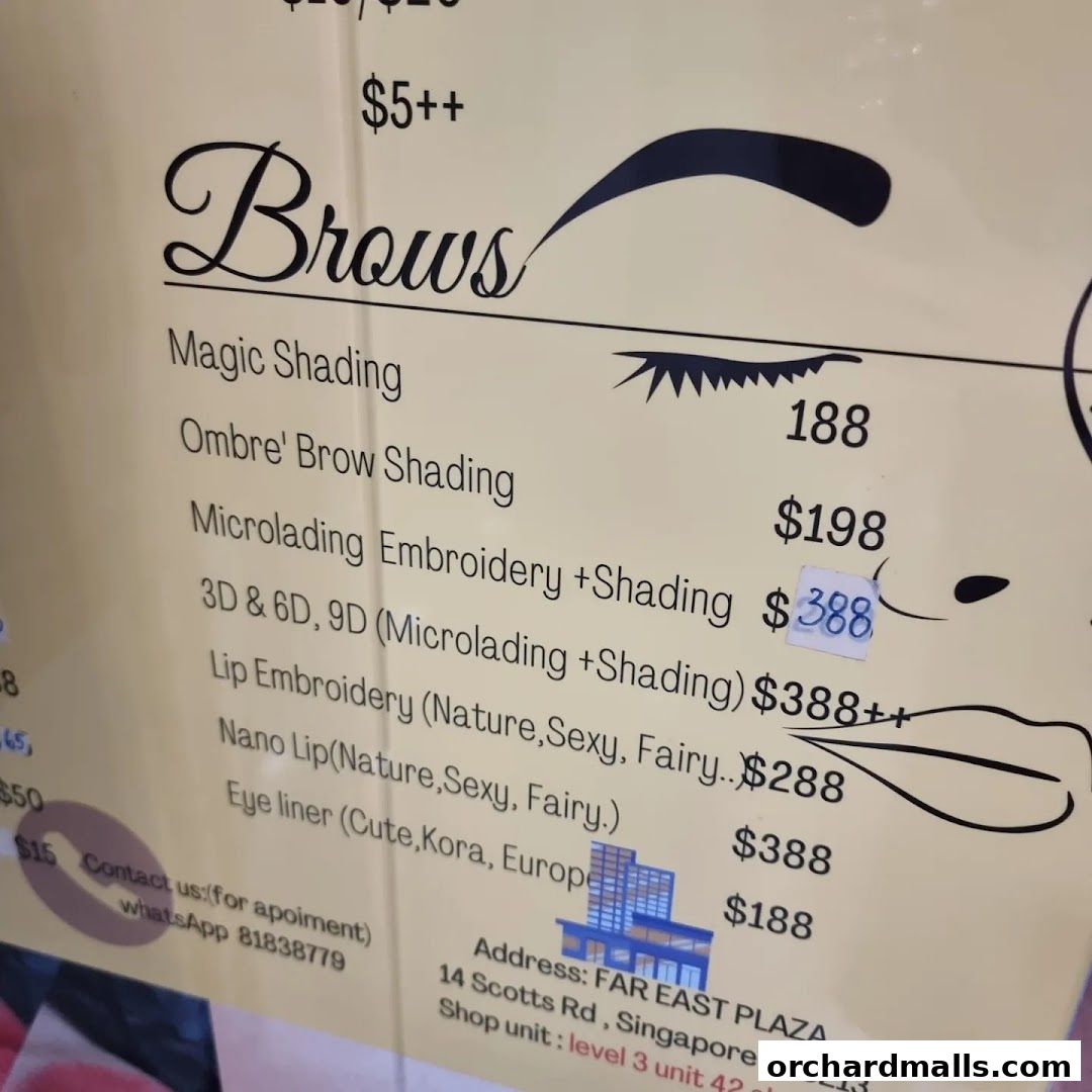 Menu page for Layla Lash Brow Far East Plaza Orchard Singapore