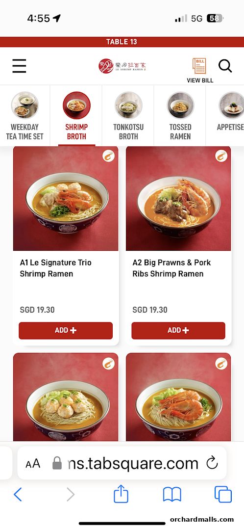 Menu page for Le Shrimp Ramen 樂虾拉面家 at Paragon