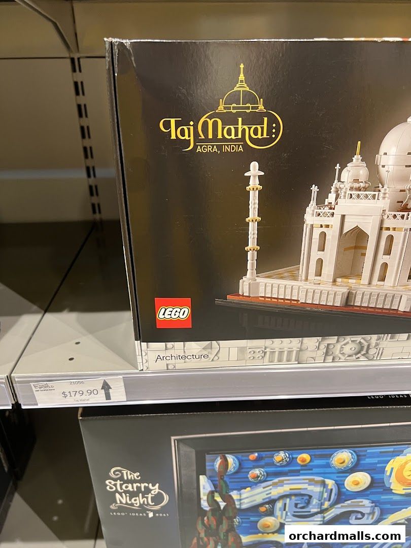 LEGO Taj Mahal Architecture set displayed on a shelf with a price tag.