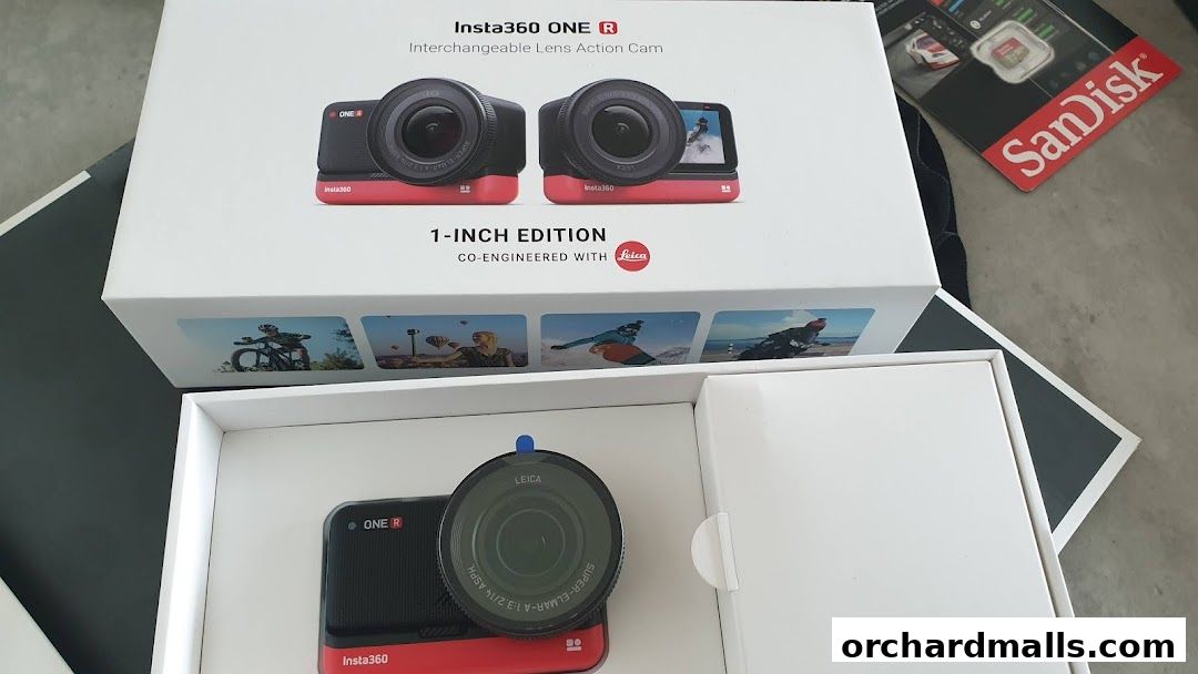 Insta360 ONE R 1-Inch Edition action camera co-engineered with Leica, with accessories.