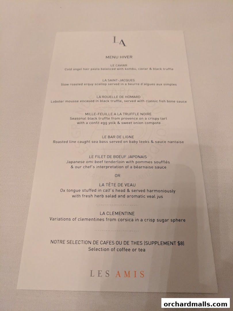 Menu page for Les Amis