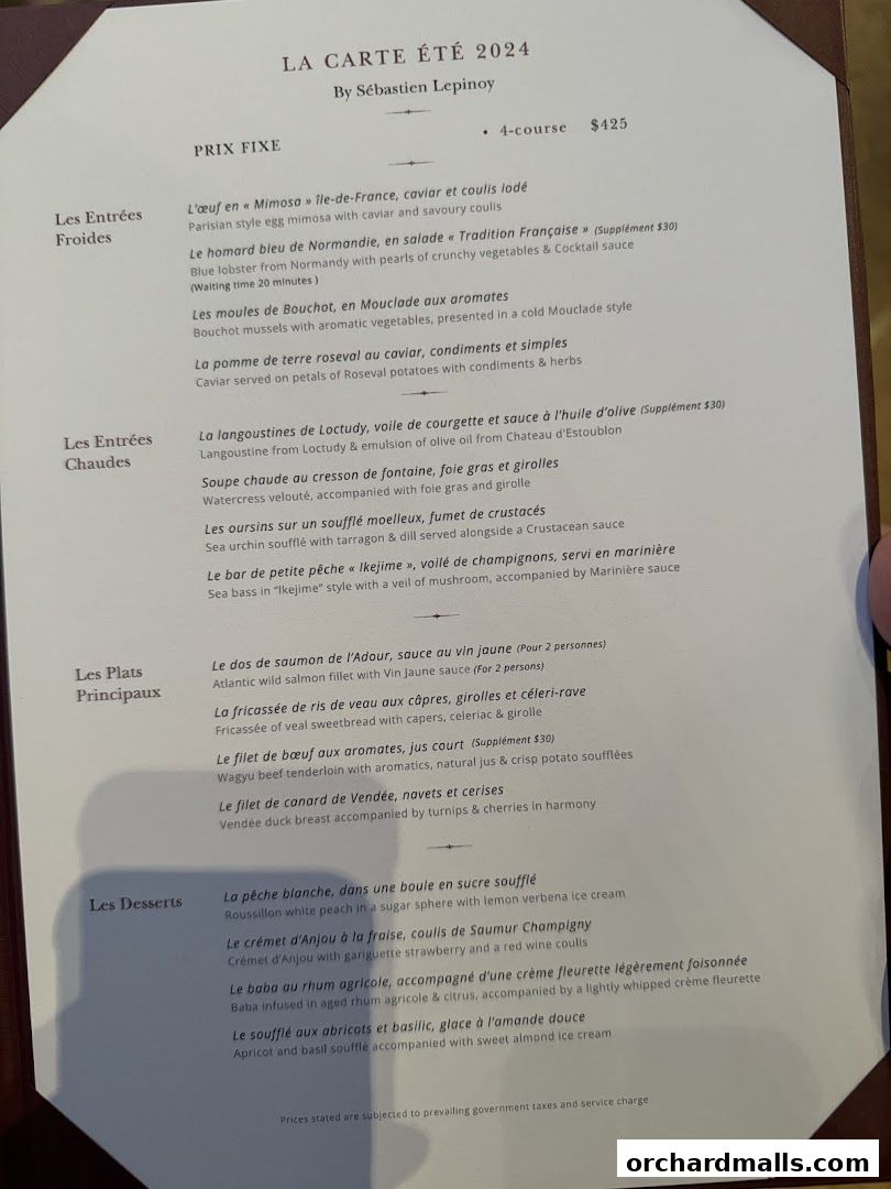 Menu page for Les Amis