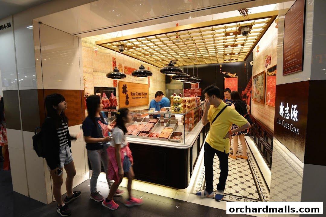 Customers browse bak kwa at the Lim Chee Guan ION Orchard store.
