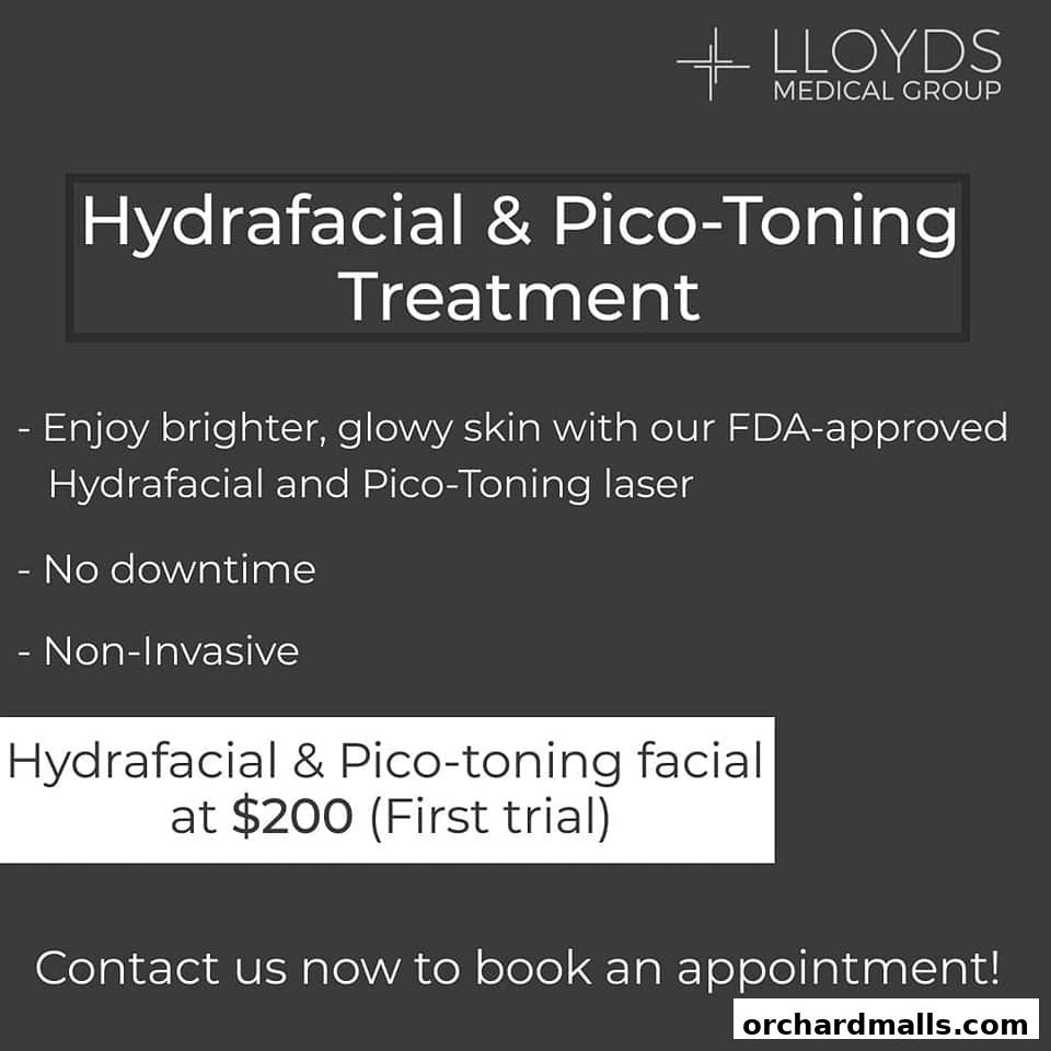 Advertisement for Lloyds Medical Group's Hydrafacial & Pico-Toning treatment.