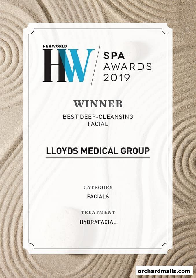 Lloyds Medical Group recognized as winner of Best Deep-Cleansing Facial at Herworld Spa Awards 2019.