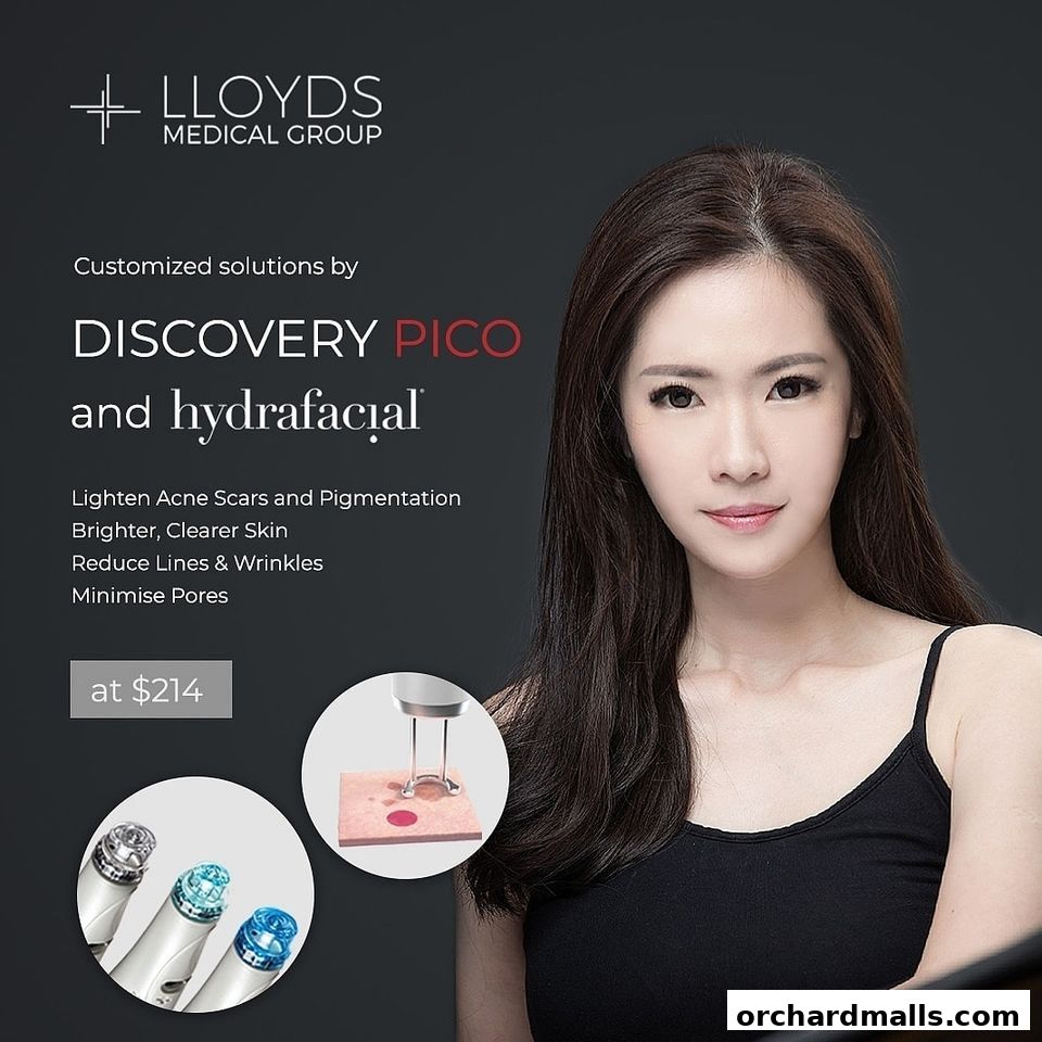 Promotional image for Lloyds Medical Group featuring Discovery Pico and Hydrafacial treatments.