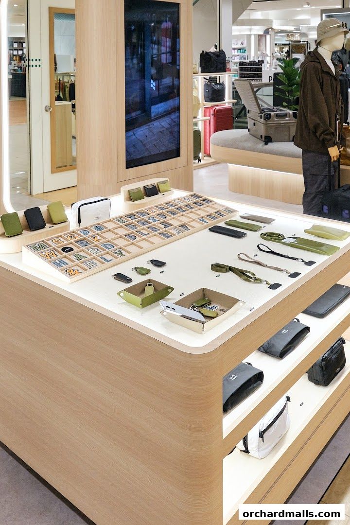 Display of LOJEL travel accessories and luggage in a modern retail setting.