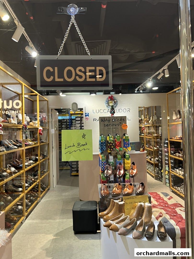 A shoe store interior with shelves of shoes and a "CLOSED" sign.
