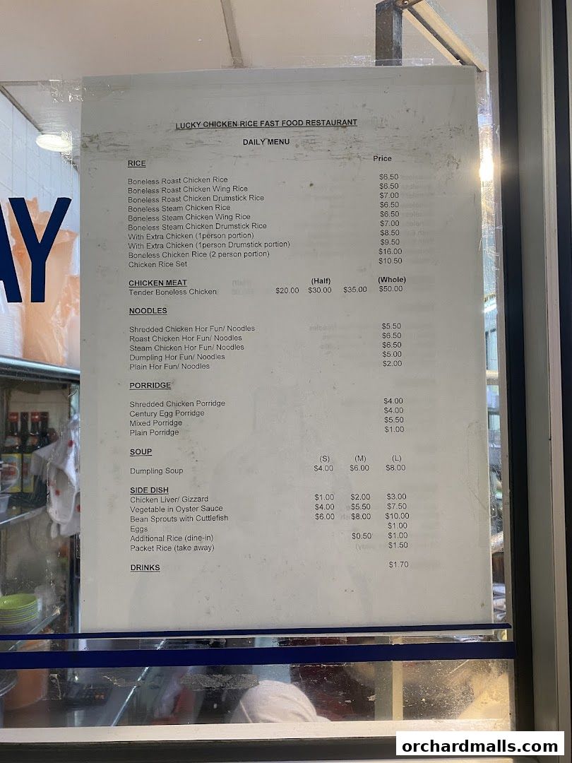 Menu page for Lucky Chicken Rice