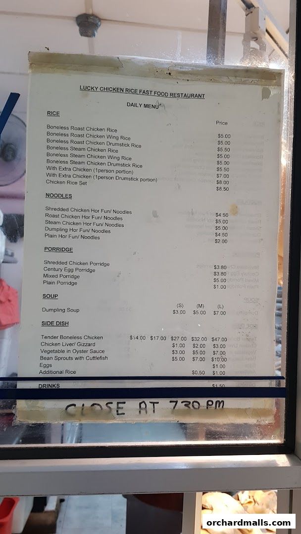 Menu page for Lucky Chicken Rice
