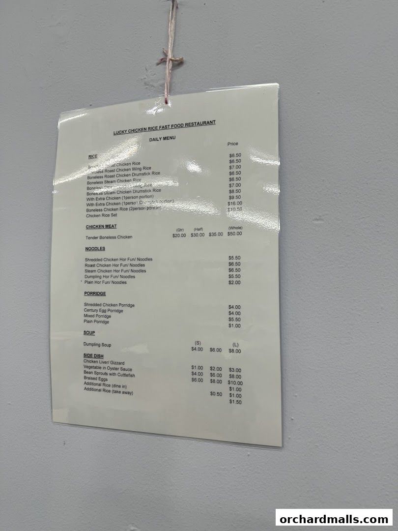 Menu page for Lucky Chicken Rice