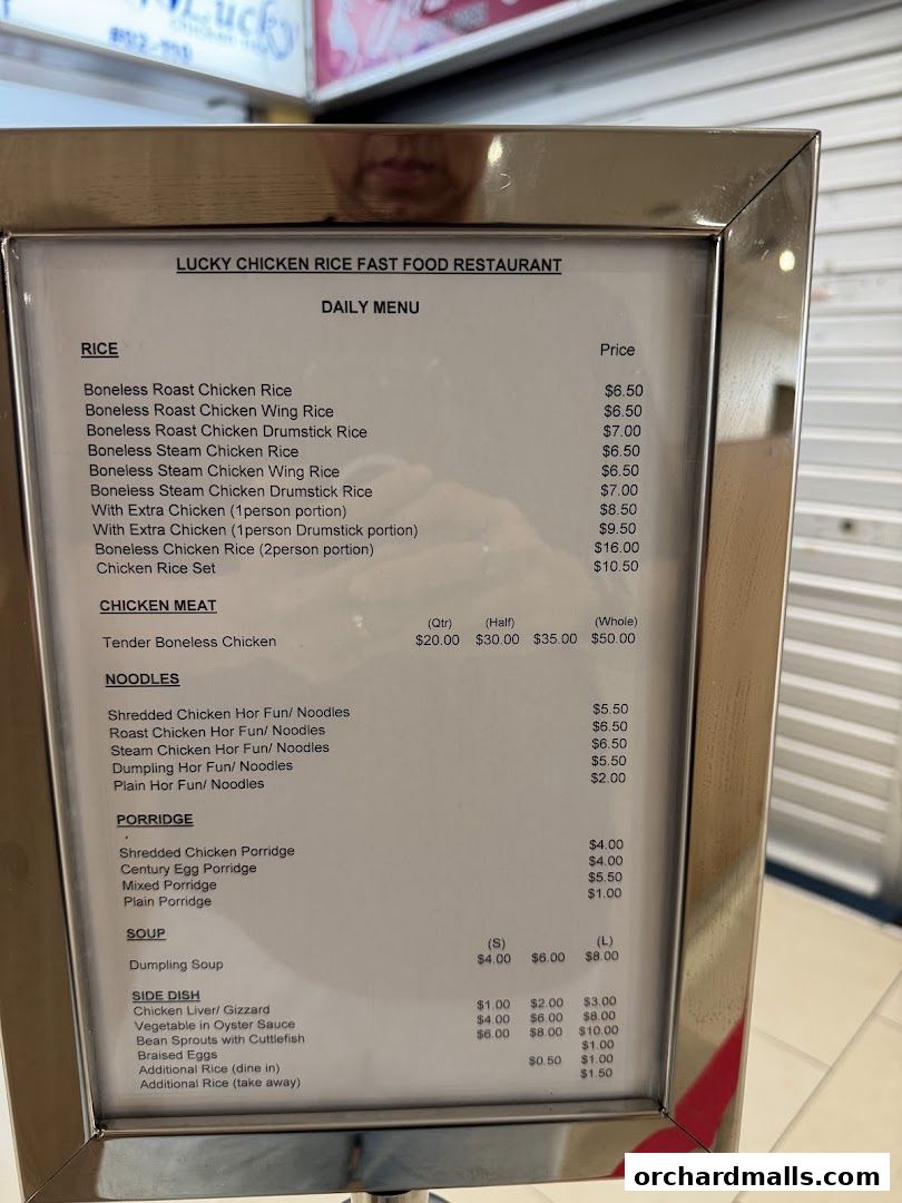 Menu page for Lucky Chicken Rice