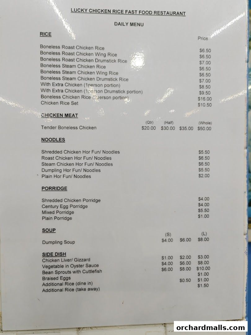 Menu page for Lucky Chicken Rice