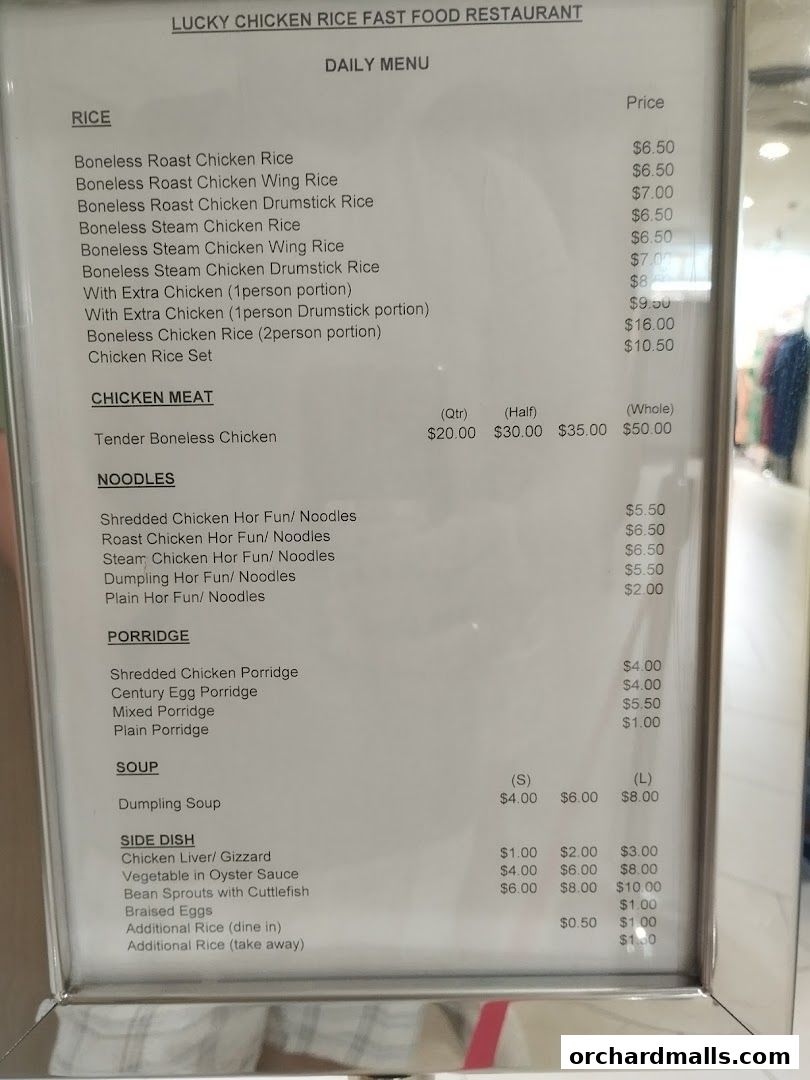 Menu page for Lucky Chicken Rice