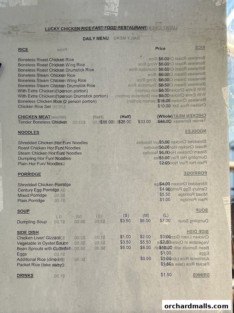 Menu page for Lucky Chicken Rice