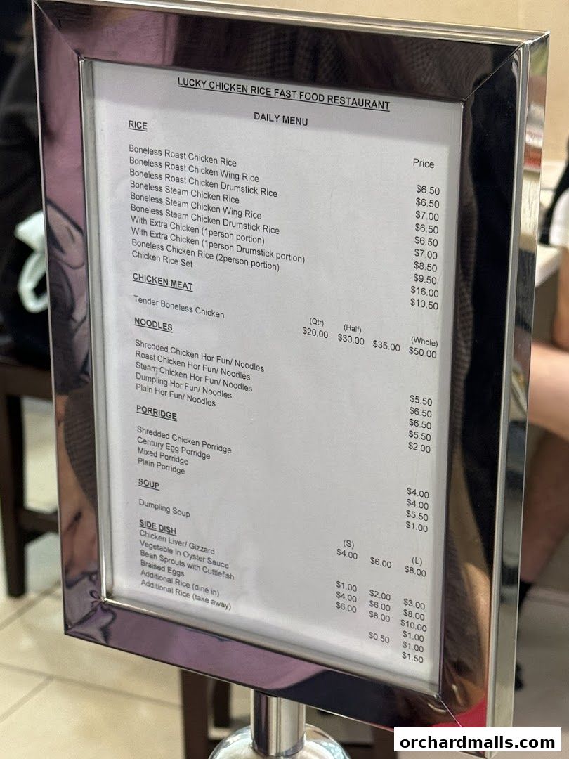 Menu page for Lucky Chicken Rice
