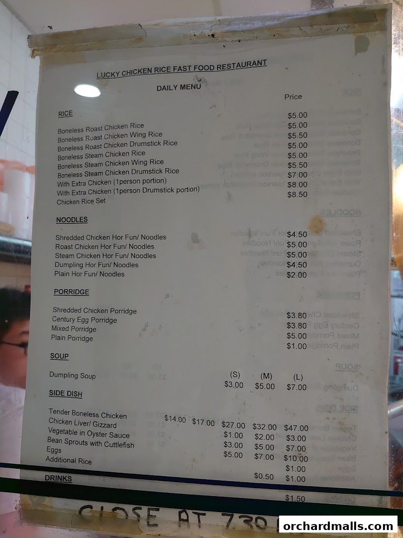 Menu page for Lucky Chicken Rice