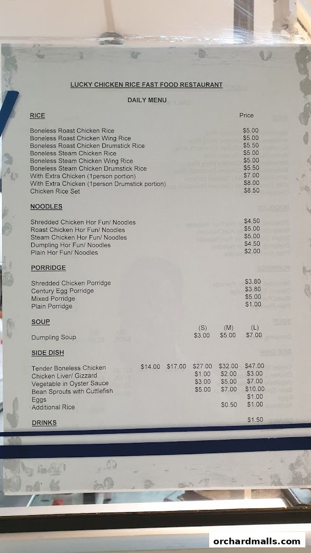 Menu page for Lucky Chicken Rice