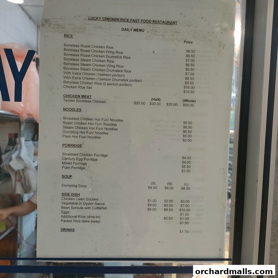 Menu page for Lucky Chicken Rice