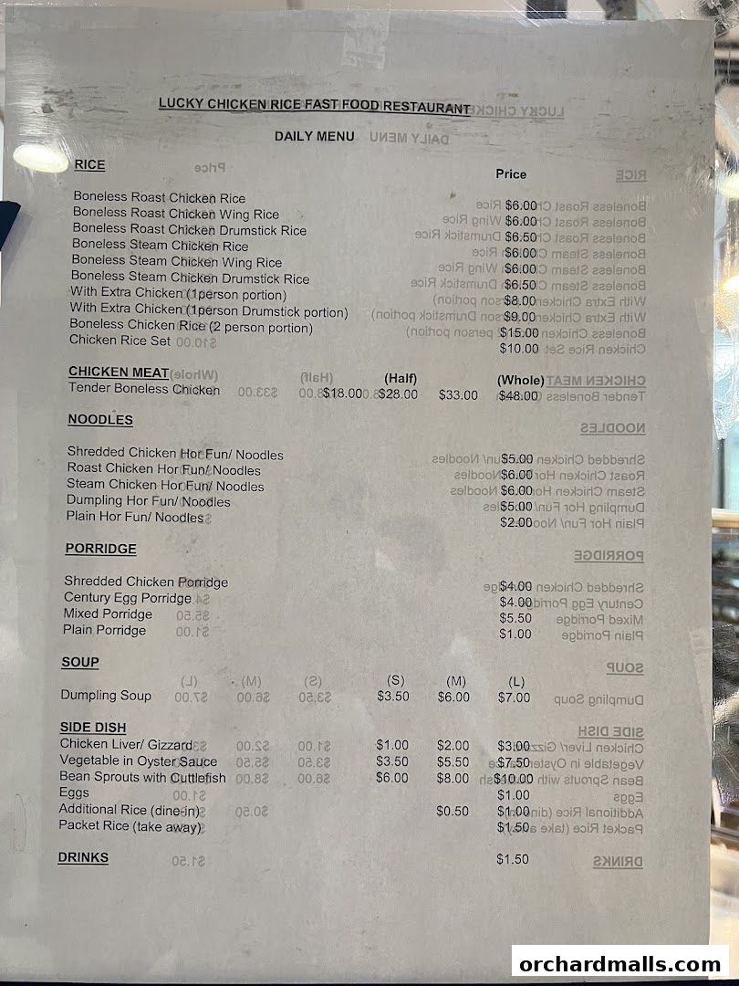 Menu page for Lucky Chicken Rice