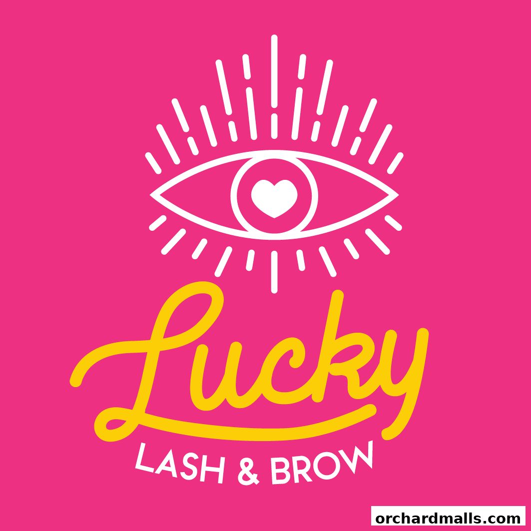 Logo for Lucky Lash & Brow featuring an eye with a heart and stylized text.