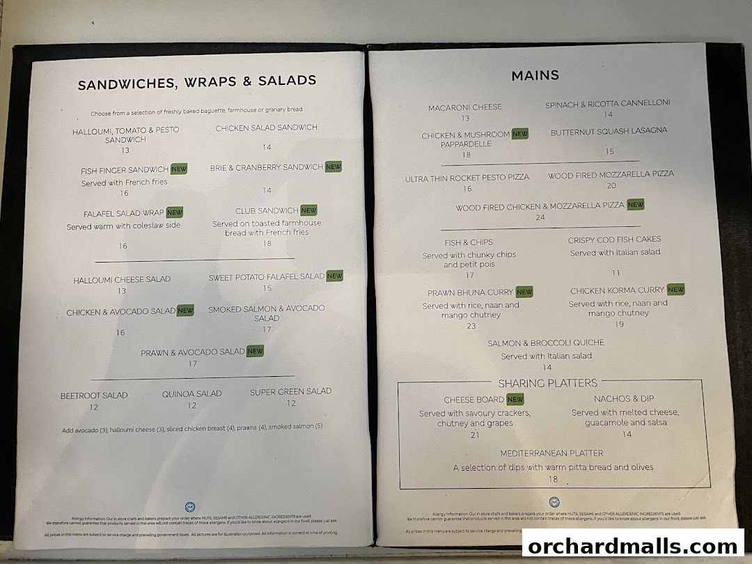 A menu from MS Café featuring sandwiches, mains, and sharing platters.
