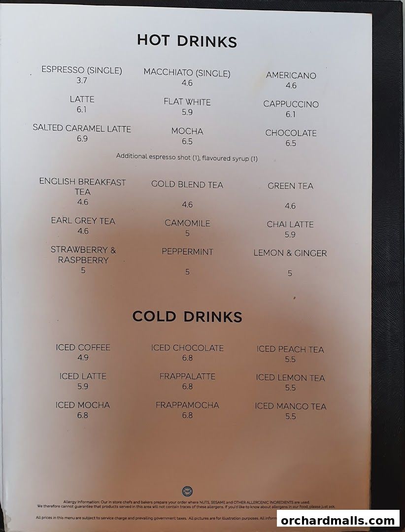A menu from MS Café featuring hot and cold drinks with prices.