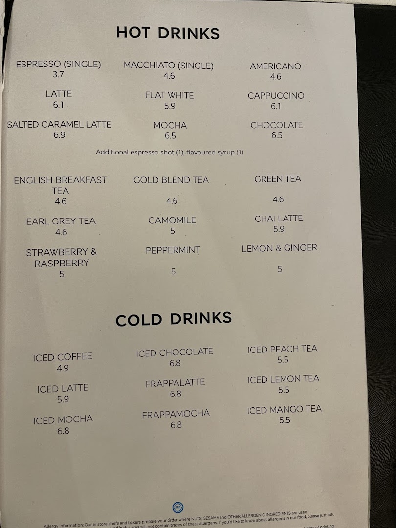 Menu page for MS Café