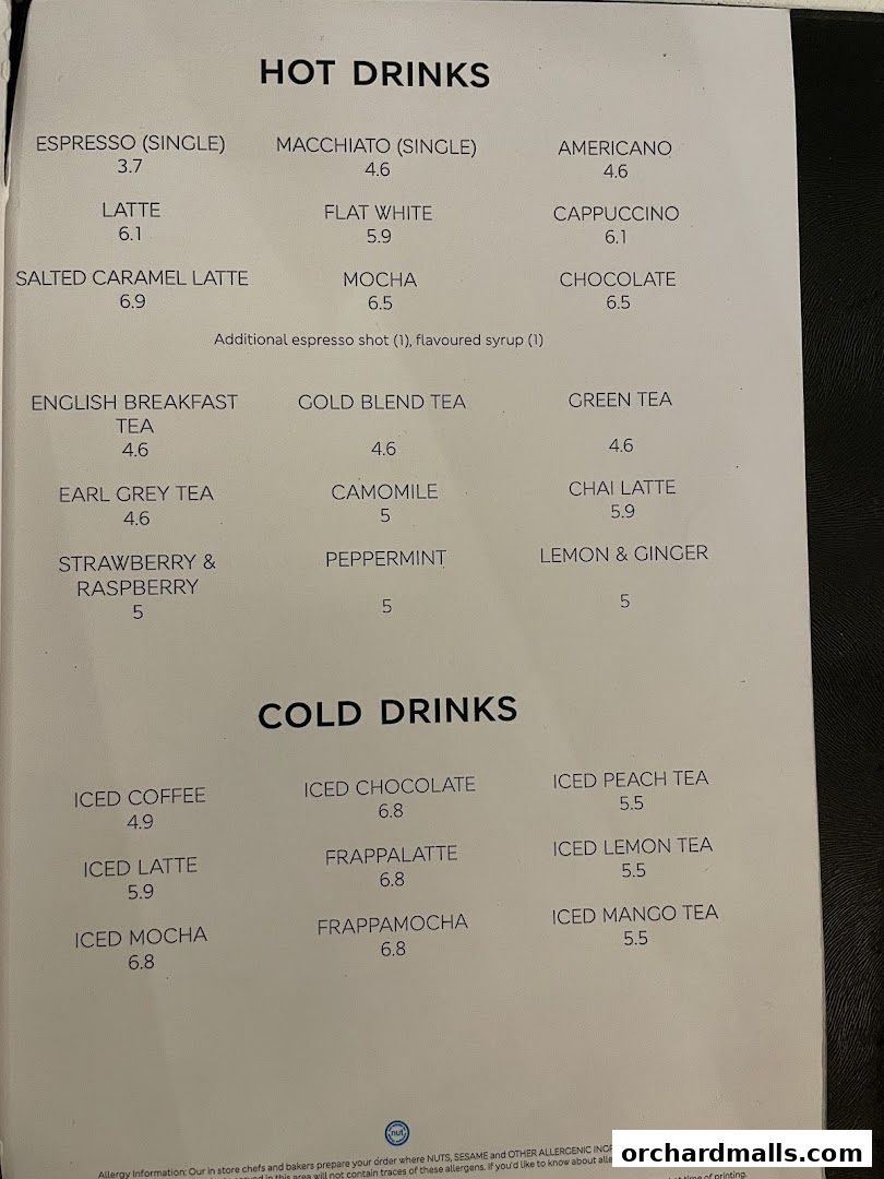 A menu displaying hot and cold drinks with prices.
