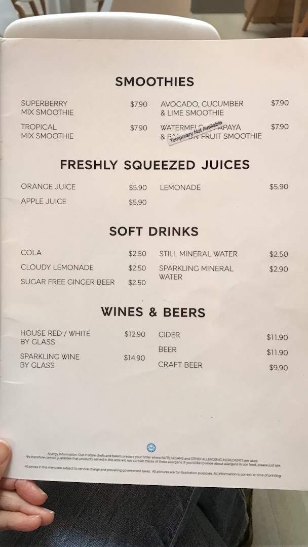 Menu page for MS Café