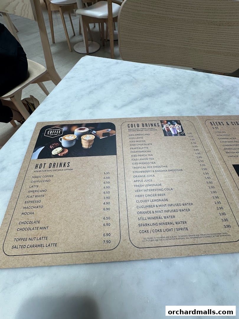 A menu from MS Café displaying hot and cold drinks, with prices.