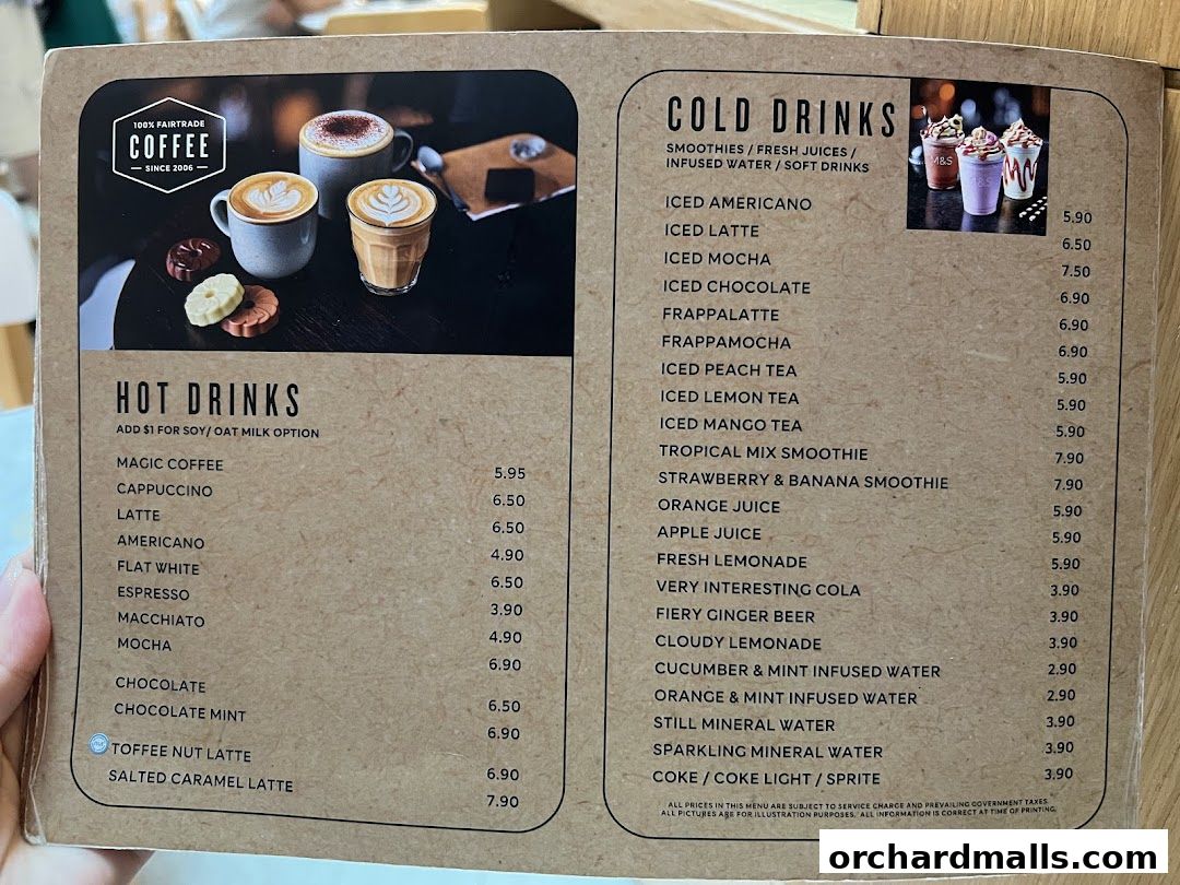 A menu for MS Café featuring hot and cold drinks with prices.