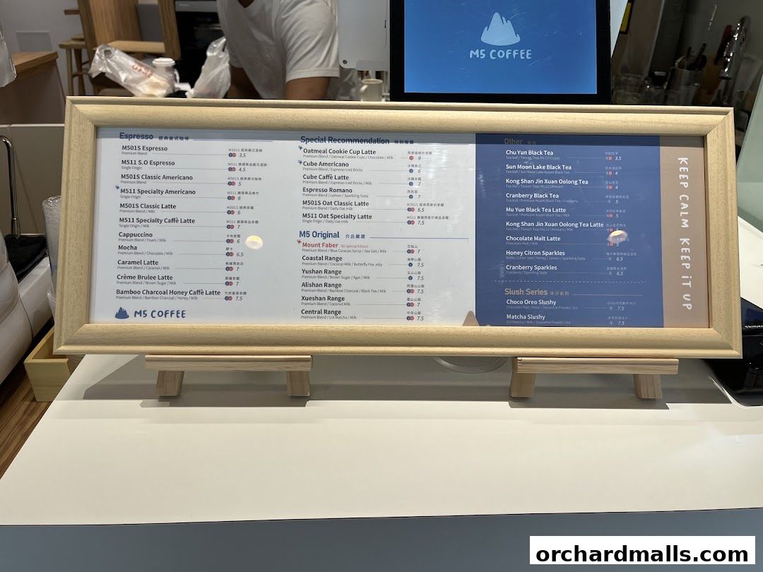 Menu page for M5 Coffee Singapore