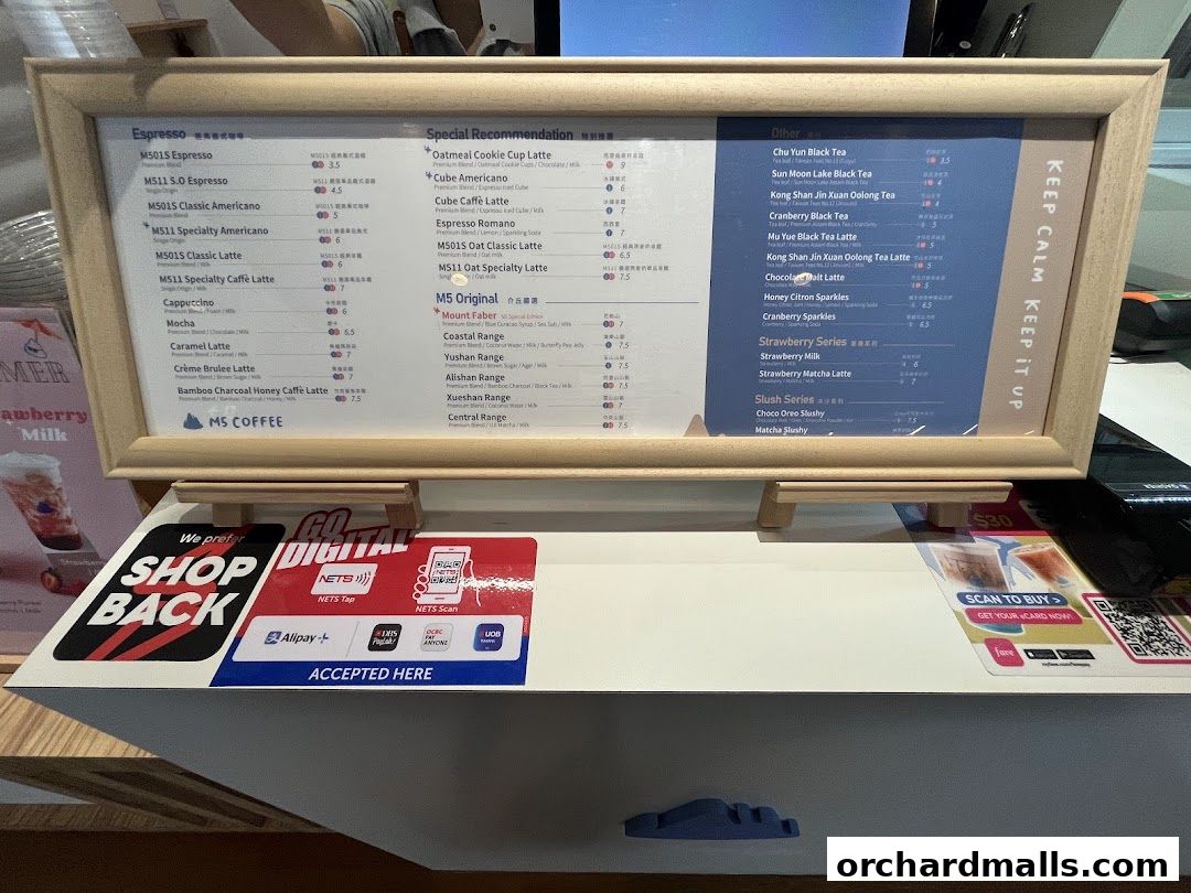 Menu page for M5 Coffee Singapore