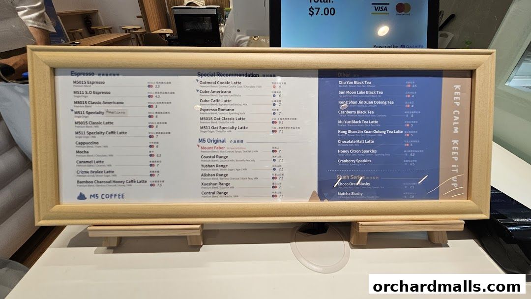 Menu page for M5 Coffee Singapore