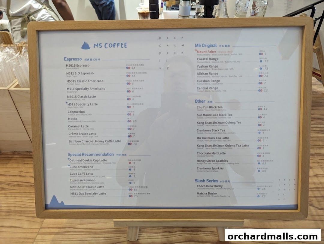 Menu page for M5 Coffee Singapore