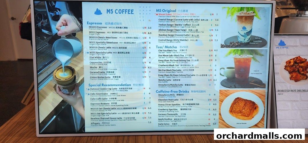 Menu page for M5 Coffee Singapore