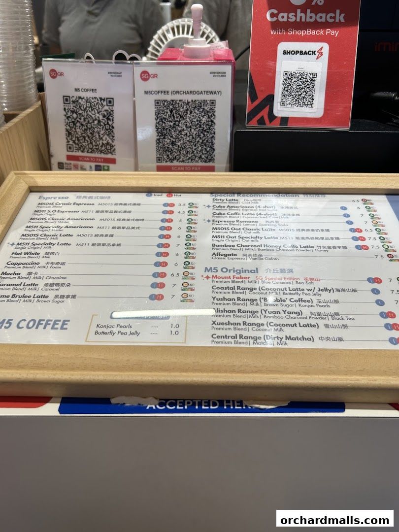 Menu page for M5 Coffee Singapore