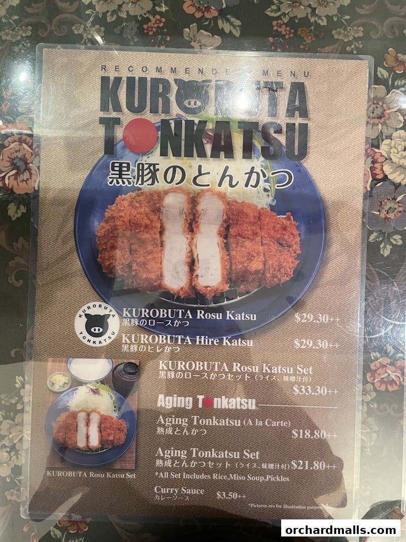 A menu featuring Kurobuta Tonkatsu dishes with prices and descriptions.
