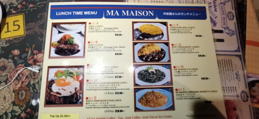 Menu page for Ma Maison