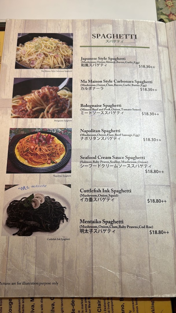 Menu page for Ma Maison