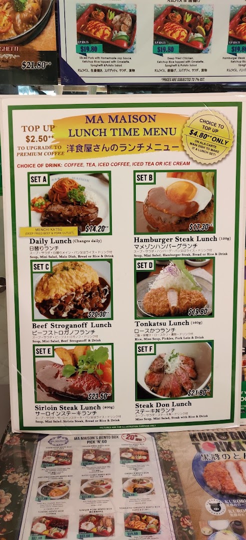 Menu page for Ma Maison