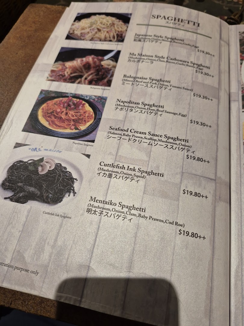 Menu page for Ma Maison