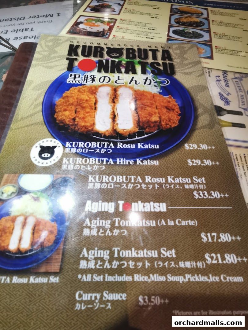 A menu page from Ma Maison featuring Kurobuta Tonkatsu dishes with prices.