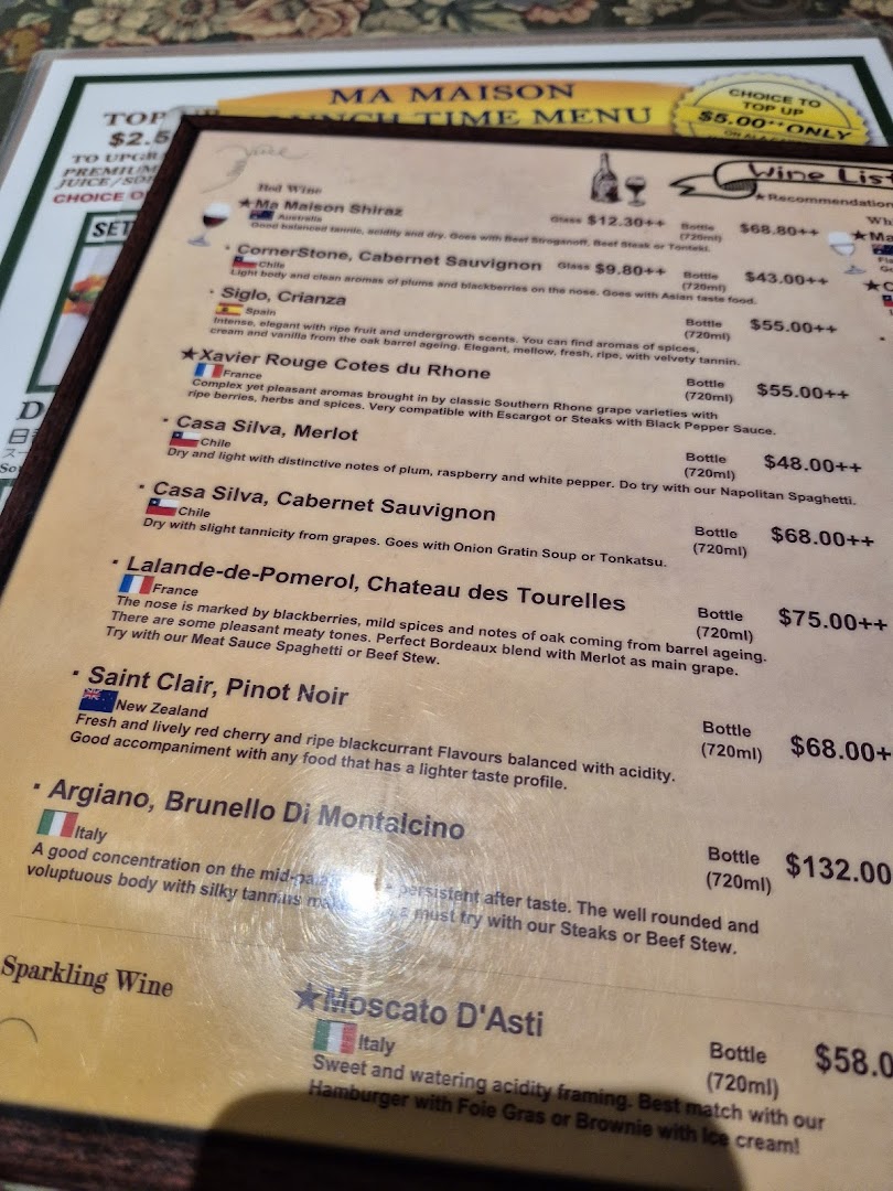 Menu page for Ma Maison